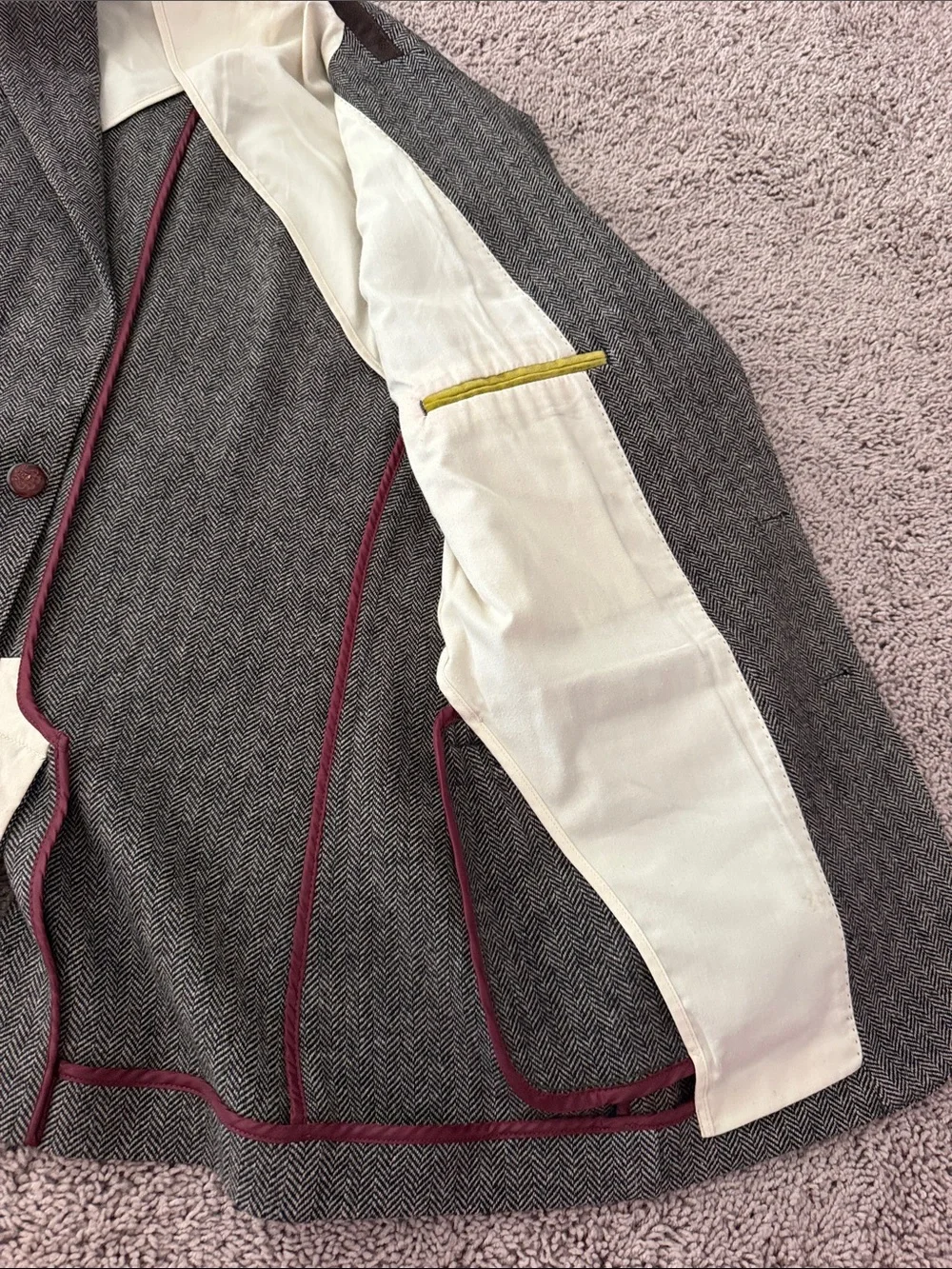 Zara Men's Gray Herringbone Sport Coat with Brown Elbow Patches